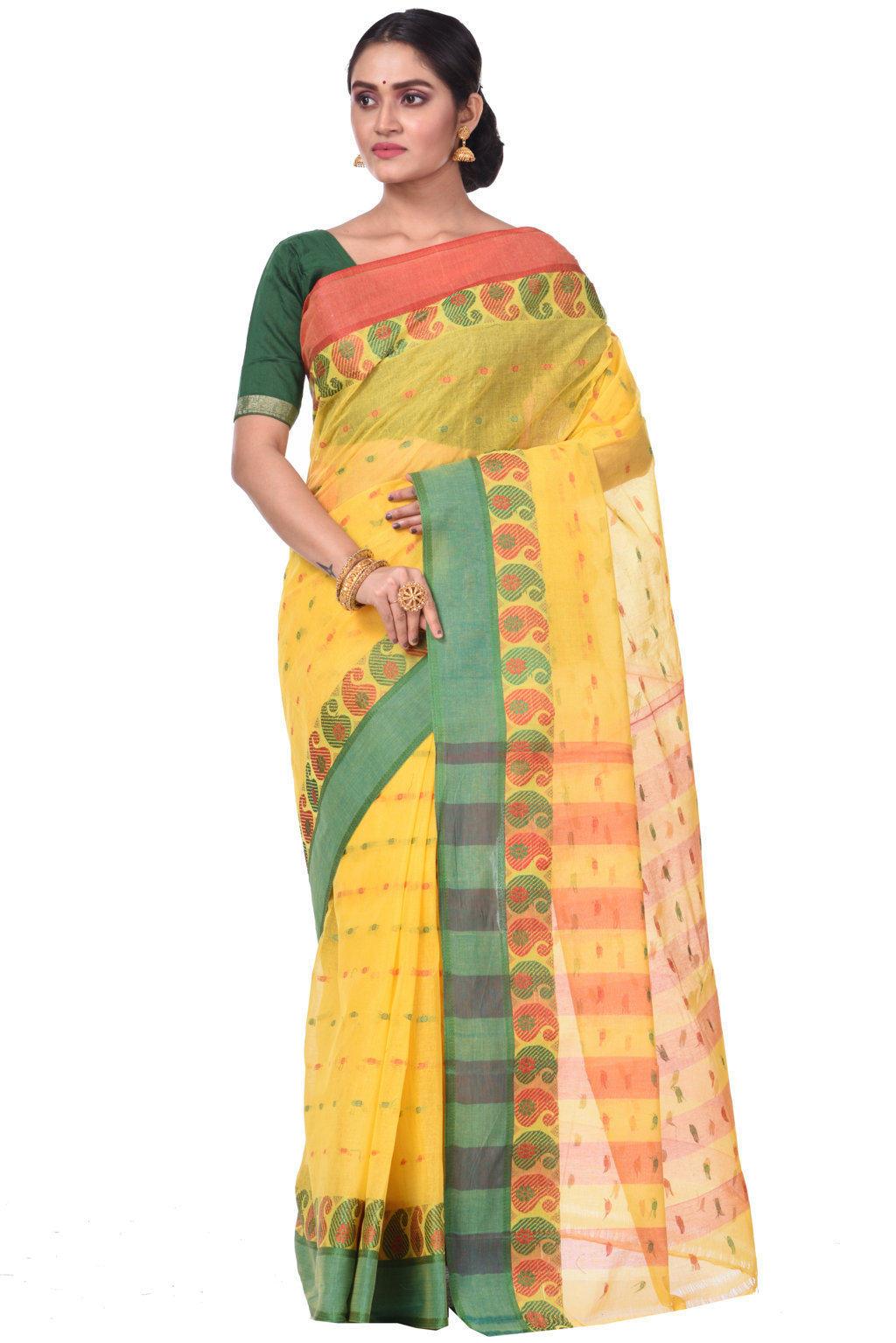Yellow Pure Cotton Amkolka_Par Tant Saree (478)